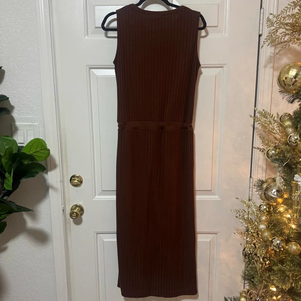 Moussy Wide Ribbed Brown Knit Dress One Size